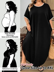 SHEIN CURVE+ Plus Size Vacation Casual Soft Form Black And White Colorblock Trim Dress Bussines, Summer 2026 22W Formal - Black and White - View 11