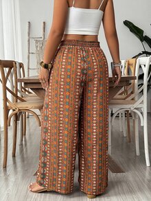 Freevana Women's Plus Size Wide Leg Pants With Pockets, Elegant Boho Casual Streetwear Vacation Spring Summer Women's Clothing Plus Size Long Pants Beach Beige - Brown - View 2