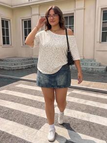 SHEIN CURVE+ Casual Simple Solid Color Plus Size Women's T-Shirt, Suitable For Spring And Summer Wear Date Night White - Multicolor - View 3