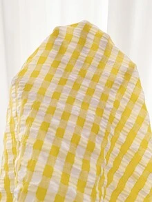 SHEIN CURVE+ Plus Size Cow Girl Cottage Core Fairycore Sexy Tie-Front Plaid Shirt Date Night Vacation Party, Autumn 2026 22W Back To School White - Yellow - View 12