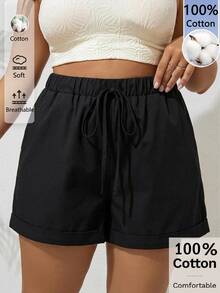 Freevana 大尺碼女款抽繩腰 100% 純棉舒適休閒條紋長褲，適合海灘度假、機場休閒、夏季出遊等場合，黑色休閒長褲適合夏天 - 黑色 - 查看 8