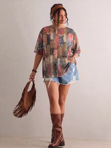 Freevana Plus Size Women's Fall Patchwork Leopard & Floral Print Round Neck Blouse Top Casual Style - Multicolor - View 7