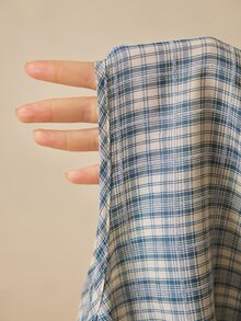 Freevana Plus Size Vacation Casual Plaid Lantern Sleeve Shirt Fall - Blue - View 12