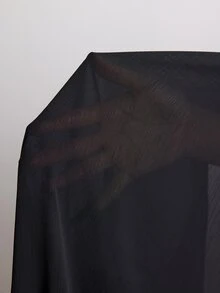 Freevana Plus Size Black Solid Color Kimono, Casual Normal Tropical Summer Beachwear, Seven-Angle Flare Sleeve Shirt, Front Tie Design, Bohemian Style Top - Black - View 9