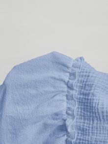 Freevana Camisa de talla grande de verano minimalista con textura y volantes en el borde, de unicolor - Azul - Ver 13