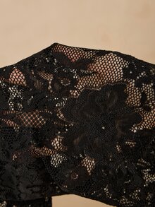 Travachic Plus Size French Fashion Lace Patchwork Round Neck Long Sleeve T-Shirt Fall - Black - View 9