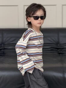DAZY Young Boy Casual Striped Basic Long Sleeve Autumn T-Shirt - Apricot - View 7