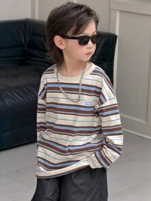 DAZY Young Boy Casual Striped Basic Long Sleeve Autumn T-Shirt - Apricot - View 1