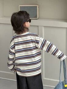DAZY Young Boy Casual Striped Basic Long Sleeve Autumn T-Shirt - Apricot - View 2