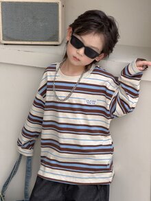 DAZY Young Boy Casual Striped Basic Long Sleeve Autumn T-Shirt - Apricot - View 5