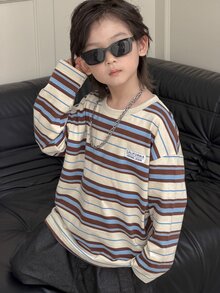 DAZY Young Boy Casual Striped Basic Long Sleeve Autumn T-Shirt - Apricot - View 8