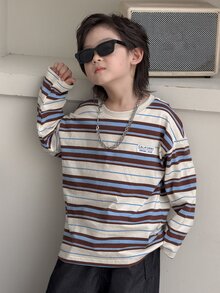 DAZY Young Boy Casual Striped Basic Long Sleeve Autumn T-Shirt - Apricot - View 6