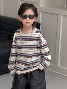 DAZY Young Boy Casual Striped Basic Long Sleeve Autumn T-Shirt - Apricot - View 4