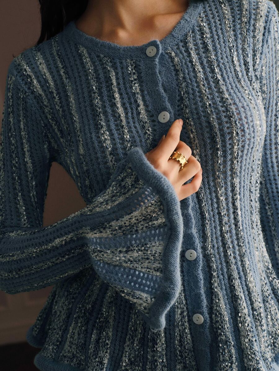 Anewsta Cardigan Rajut Longgar dan Nyaman Warna Biru untuk Wanita, Cocok untuk Liburan dan Jalan-jalan - Biru - View 1
