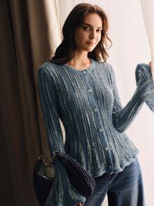 Anewsta Cardigan Rajut Longgar dan Nyaman Warna Biru untuk Wanita, Cocok untuk Liburan dan Jalan-jalan - Biru - View 6