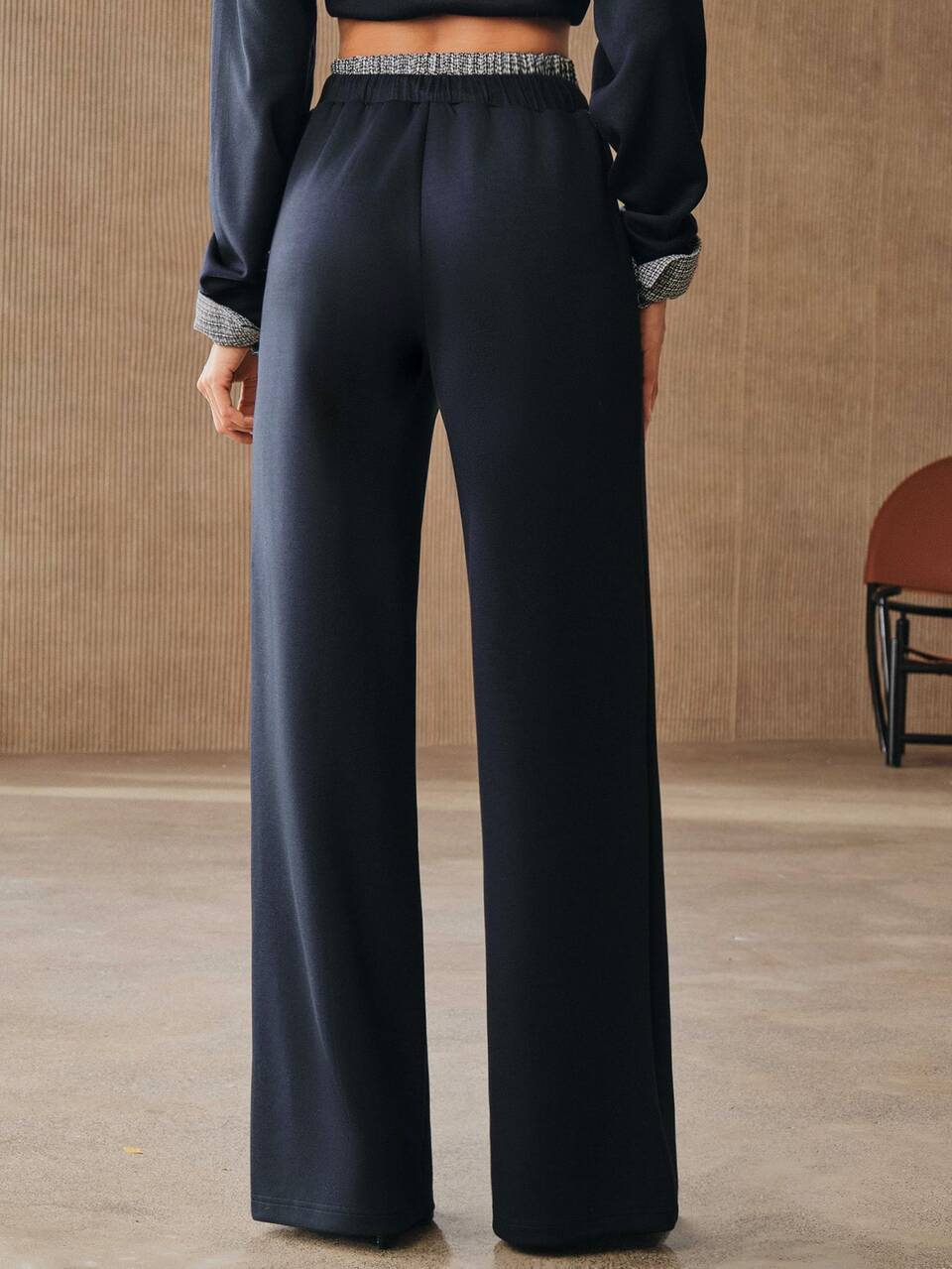 Anewsta 2026 New Autumn Women's Solid Color Elastic Waist Double-Waist Splicing Straight Leg Casual Sports Commuter Versatile Winter Pants