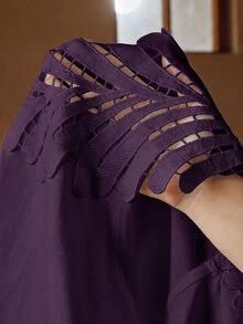 Anewsta Guipure Lace Yoke Solid Tee - Purple - View 9
