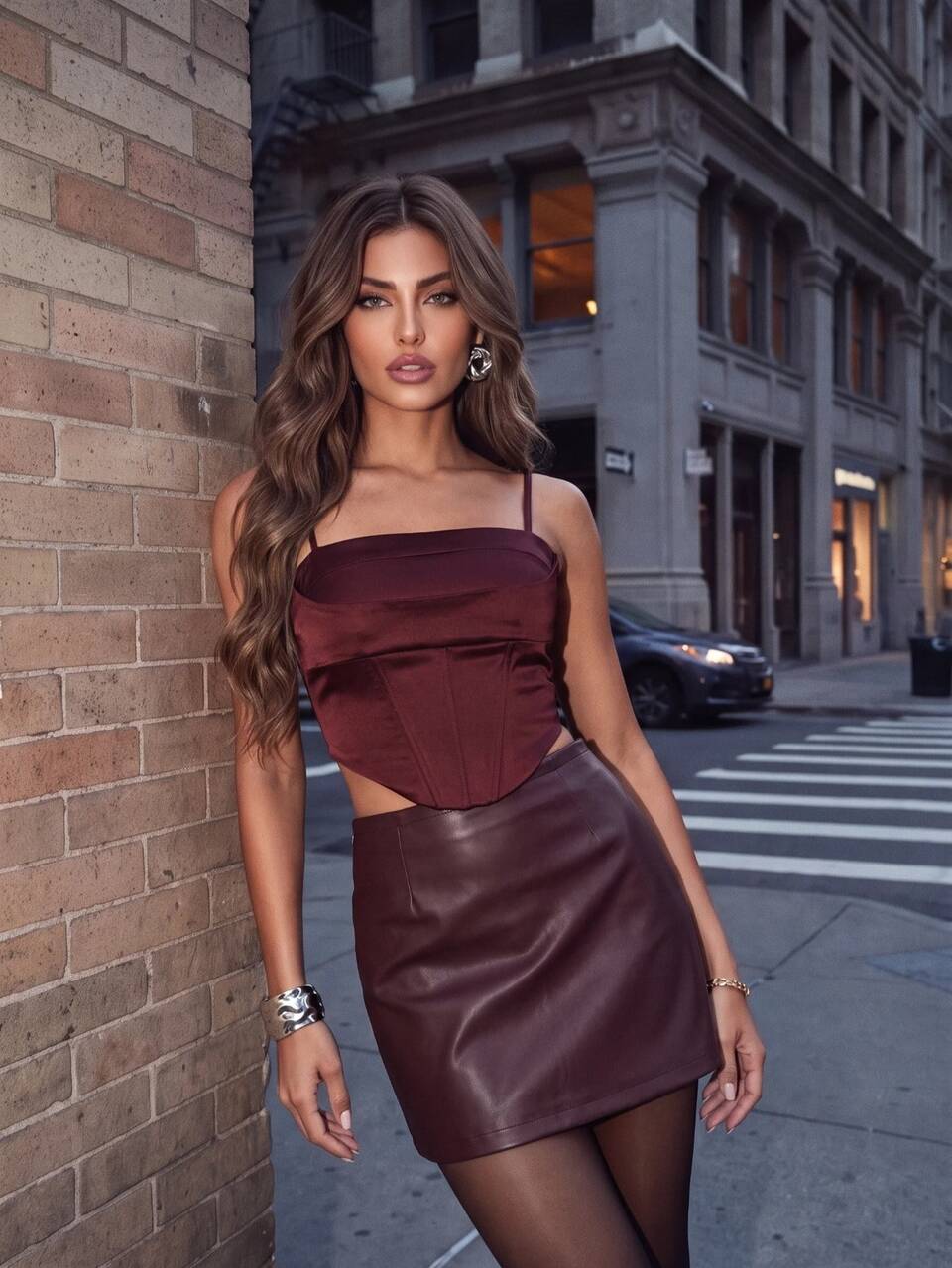 Anewsta Women's Vintage Modern Minimalist Versatile PU Bodycon Skirt
