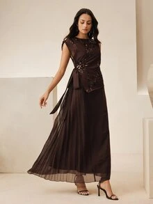 Anewsta Women's New Elegant Fashion Versatile High-End Evening Dress, Luxury Banquet Dress With Sophisticated Charm, Suitable For Multiple Occasions - Coffee Brown - View 5