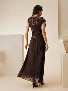 Anewsta Women's New Elegant Fashion Versatile High-End Evening Dress, Luxury Banquet Dress With Sophisticated Charm, Suitable For Multiple Occasions - Coffee Brown - View 2