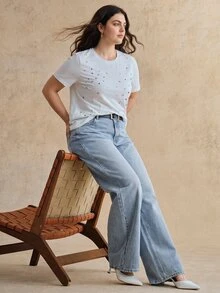 Anewsta Jeans Kaki Lurus Ukuran Besar Warna Biru Navy Wash Gaya Kasual Tradisional untuk Pantai dan Acara Formal Musim Gugur/Panas - Biru - View 5