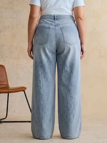 Anewsta Jeans Kaki Lurus Ukuran Besar Warna Biru Navy Wash Gaya Kasual Tradisional untuk Pantai dan Acara Formal Musim Gugur/Panas - Biru - View 6