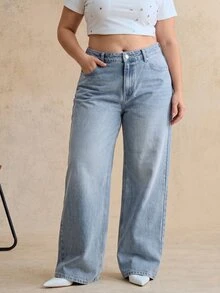 Anewsta Jeans Kaki Lurus Ukuran Besar Warna Biru Navy Wash Gaya Kasual Tradisional untuk Pantai dan Acara Formal Musim Gugur/Panas - Biru - View 4