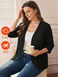 Rosumi Plus Size Vacation Outfits Woman Women Cardigans Solid Color Asymmetric Hem Casual Resort CostumeJacket Winter Fall Autumn - Black - View 1