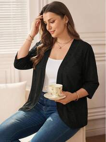 Rosumi Plus Size Vacation Outfits Woman Women Cardigans Solid Color Asymmetric Hem Casual Resort CostumeJacket Winter Fall Autumn - Black - View 7