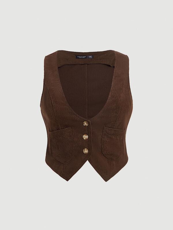 SHEIN MOD Plus Botão Frontal Jaqueta Colete