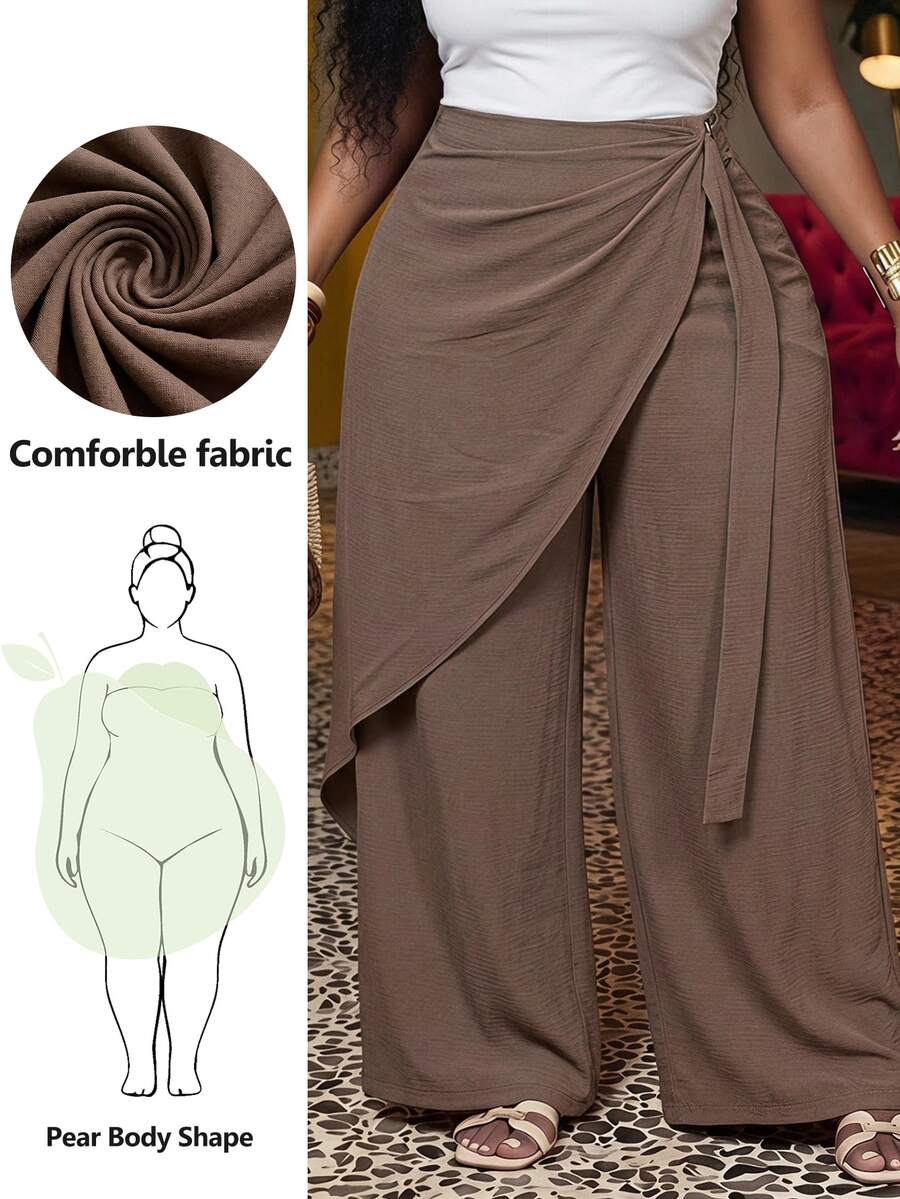 Zivah Women's Plus Size Spring/Summer Patchwork Asymmetrical Hem Straight Leg Wide Leg Long Pants