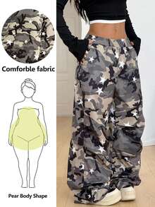 Coolane Women's Plus Size Size Summer Fall Going Out Formal Tennis Office Gym Casual Streetwear Mid Rise Wide Leg Camouflage Star Print Woven Pants - Multicolor - View 8