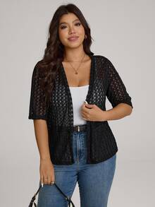 SHEIN LUNE Plus Size Fall Women Clothes Leopard Print 7/8 Sleeve Everyday Casual Bomber Jacket Back To School For Autumn & Winter Outfits - Black - View 8