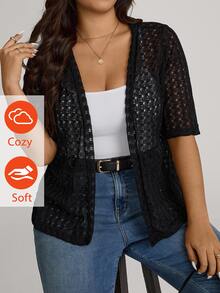 SHEIN LUNE Plus Size Fall Women Clothes Leopard Print 7/8 Sleeve Everyday Casual Bomber Jacket Back To School For Autumn & Winter Outfits - Black - View 10