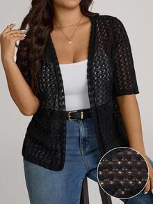 SHEIN LUNE Plus Size Fall Women Clothes Leopard Print 7/8 Sleeve Everyday Casual Bomber Jacket Back To School For Autumn & Winter Outfits - Black - View 2