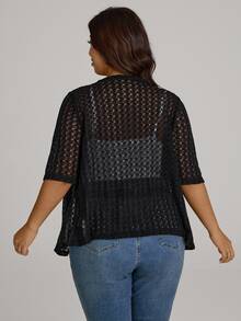 SHEIN LUNE Plus Size Fall Women Clothes Leopard Print 7/8 Sleeve Everyday Casual Bomber Jacket Back To School For Autumn & Winter Outfits - Black - View 3