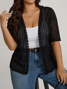 SHEIN LUNE Plus Size Fall Women Clothes Leopard Print 7/8 Sleeve Everyday Casual Bomber Jacket Back To School For Autumn & Winter Outfits - Black - View 9