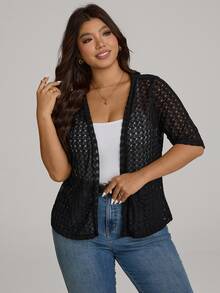 SHEIN LUNE Plus Size Fall Women Clothes Leopard Print 7/8 Sleeve Everyday Casual Bomber Jacket Back To School For Autumn & Winter Outfits - Black - View 7