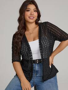 SHEIN LUNE Plus Size Fall Women Clothes Leopard Print 7/8 Sleeve Everyday Casual Bomber Jacket Back To School For Autumn & Winter Outfits - Black - View 4