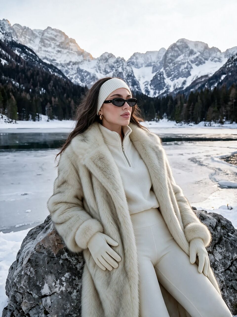 Anewsta Autumn/Winter New Elegant Lady Faux Fox Fur Long Coat Fashion Fur-In-One Women's Plush Overcoat