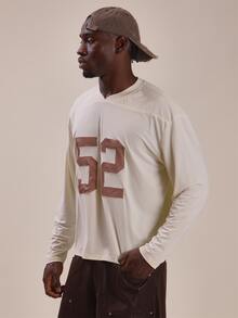 Musero V Neck Long Sleeve Relaxed Fit Tshirt 52 Patch Front Print Spring Summer Essentials - Apricot - View 3