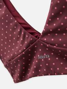 Nöista Part Of A Set Active Wear Short In Burgundy Color With Pink Dots Front Inner Gathering On The Front And Removable Pats Autumn Winter  Gym Barre - Burgundy - View 10