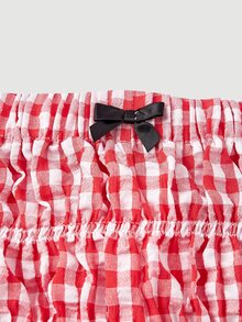 SHEIN MOD 2pcs Set Cute Bow Pleated Ultra Short Mini Shorts, Devil Costume, Sexy Outfit, Set, Lantern Shorts, Women's Clothing - Multicolor - View 3