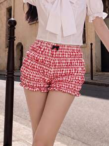 SHEIN MOD 2pcs Set Cute Bow Pleated Ultra Short Mini Shorts, Devil Costume, Sexy Outfit, Set, Lantern Shorts, Women's Clothing - Multicolor - View 10