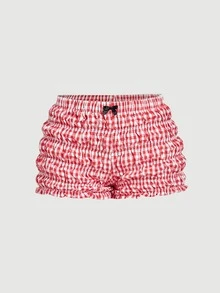 SHEIN MOD 2pcs Set Cute Bow Pleated Ultra Short Mini Shorts, Devil Costume, Sexy Outfit, Set, Lantern Shorts, Women's Clothing - Multicolor - View 5