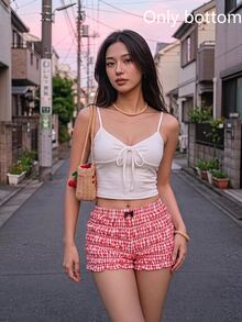 SHEIN MOD 2pcs Set Cute Bow Pleated Ultra Short Mini Shorts, Devil Costume, Sexy Outfit, Set, Lantern Shorts, Women's Clothing - Multicolor - View 2