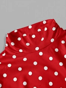 SHEIN MOD 女款紅白波點高領長版針織洋裝，野餐度假夏季穿搭，70年代復古風 - 紅色 - 查看 5