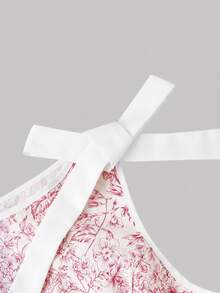 Skyraze Round Neck Sleeveless Contrast Trim Bow Decor Dress - Red and White - View 5