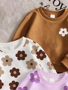 SHEIN 女童碎花抓絨衛衣與慢跑褲套裝 3 套，舒適秋季穿搭 - 彩色 - 查看 5