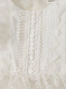 SHEIN Glamorique Kids 女嬰洋裝，白色刺繡網紗，荷葉袖，蕾絲，可愛，生日派對，婚禮，舞會，畢業典禮，夏季優雅 - 白色 - 查看 5
